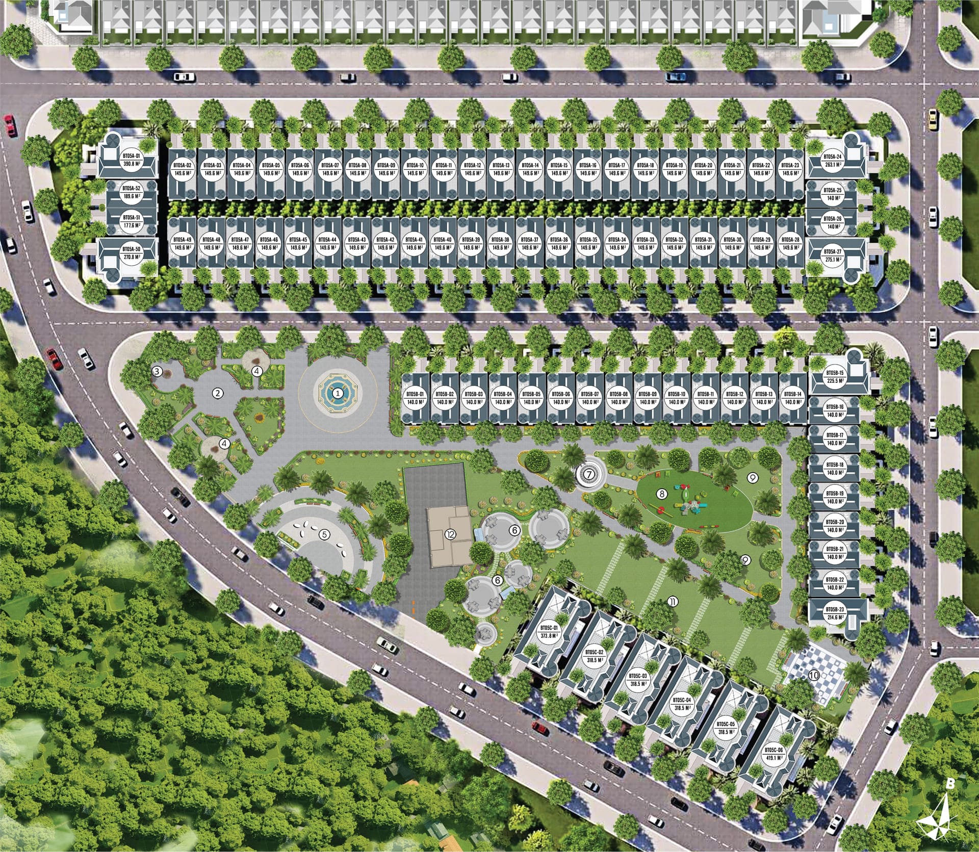 Phân khu biệt thự GIA 55 dự án GIA by KITA Group sở hữu quy hoạch biệt lập sang trọng, không gian xanh mát hài hòa cùng thiết kế kiến trúc độc bản, mang lại chất sống nghỉ dưỡng riêng tư và vị thế chủ nhân tinh hoa. Thiết kế mặt bằng phân khu GIA 55 GIA by KITA Group đan xen mảng xanh, đón trọn ánh sáng và không khí tươi tự nhiên.