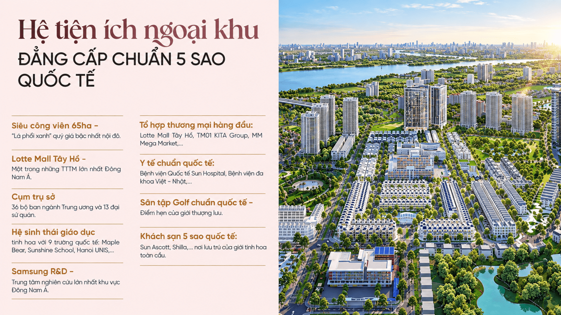 Chuỗi tiện ích ngoại khu cao cấp quanh GIA by KITA Group giúp cư dân dễ dàng tiếp cận trường học, bệnh viện, trung tâm thương mại hiện đại, hoàn thiện hệ sinh thái sống tiện nghi, đẳng cấp và giàu tiềm năng gia tăng. Thừa hưởng hạ tầng hoàn chỉnh từ Ciputra, GIA by KITA Group mang đến trải nghiệm sống tiện nghi, kết nối cộng đồng dân cư quốc tế tinh hoa.