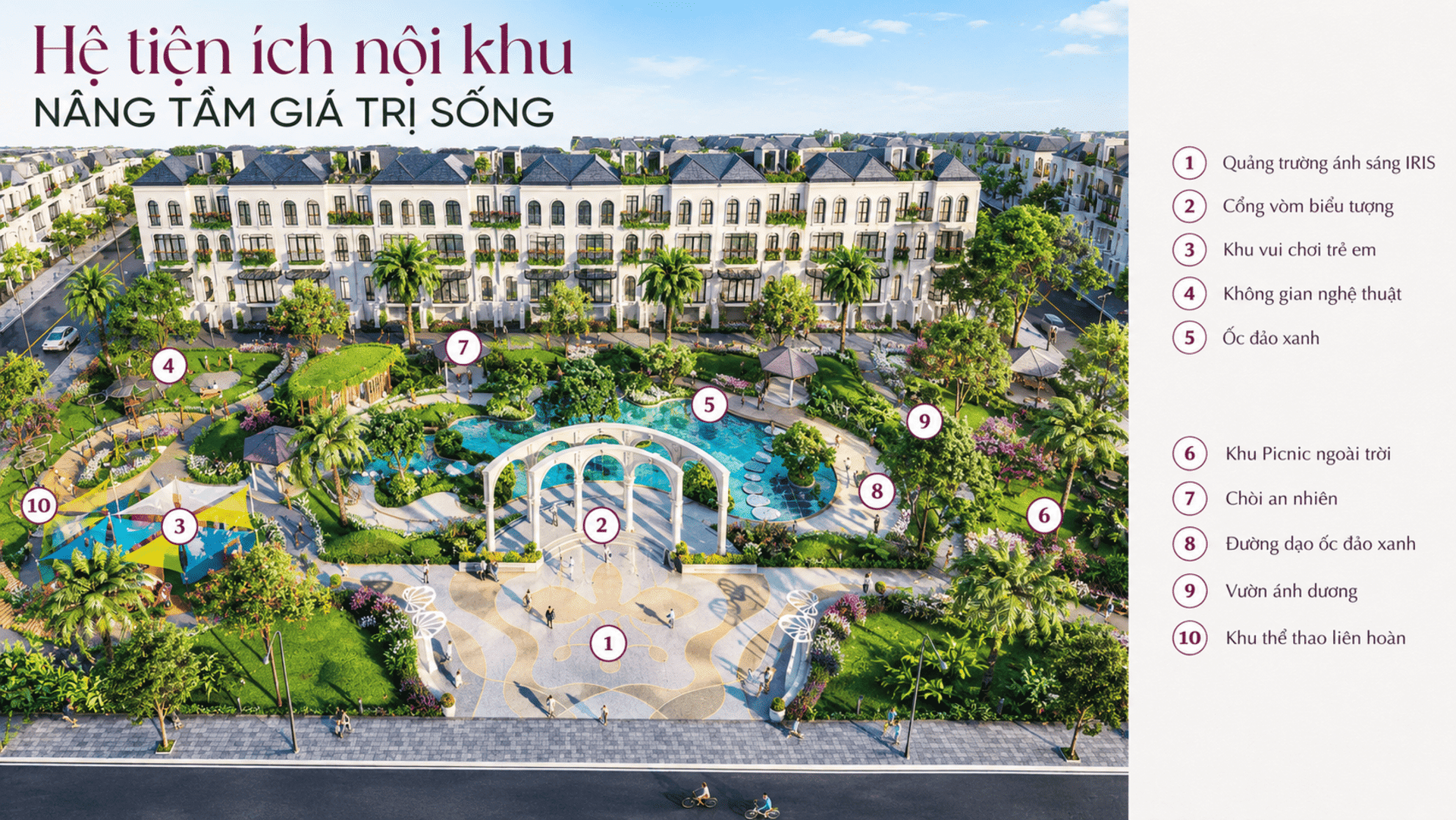 Hệ thống tiện ích nội khu sang trọng tại GIA by KITA Group mang đến trải nghiệm sống nghỉ dưỡng đỉnh cao, đáp ứng trọn vẹn mọi nhu cầu chăm sóc sức khỏe, giải trí và thư giãn riêng tư cho cộng đồng cư dân. Tại Gia by Kita cư dân được thừa hưởng những tiện ích vượt trội.